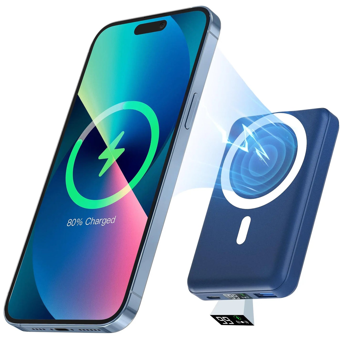 Podoru 10000mAh Magnetic MagSafe Portable Charger - 15W Wireless & 20W PD Fast Charging Battery Pack with LED Display, Compatible with iPhone 17/16/15/14/13/12, Smartphones & Earbuds