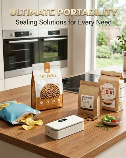 Rechargeable Mini Bag Sealer with Cutter and Magnet - Portable Heat Seal Machine for Mylar and Chip Bags - Handheld Plastic Bag Sealer (White)