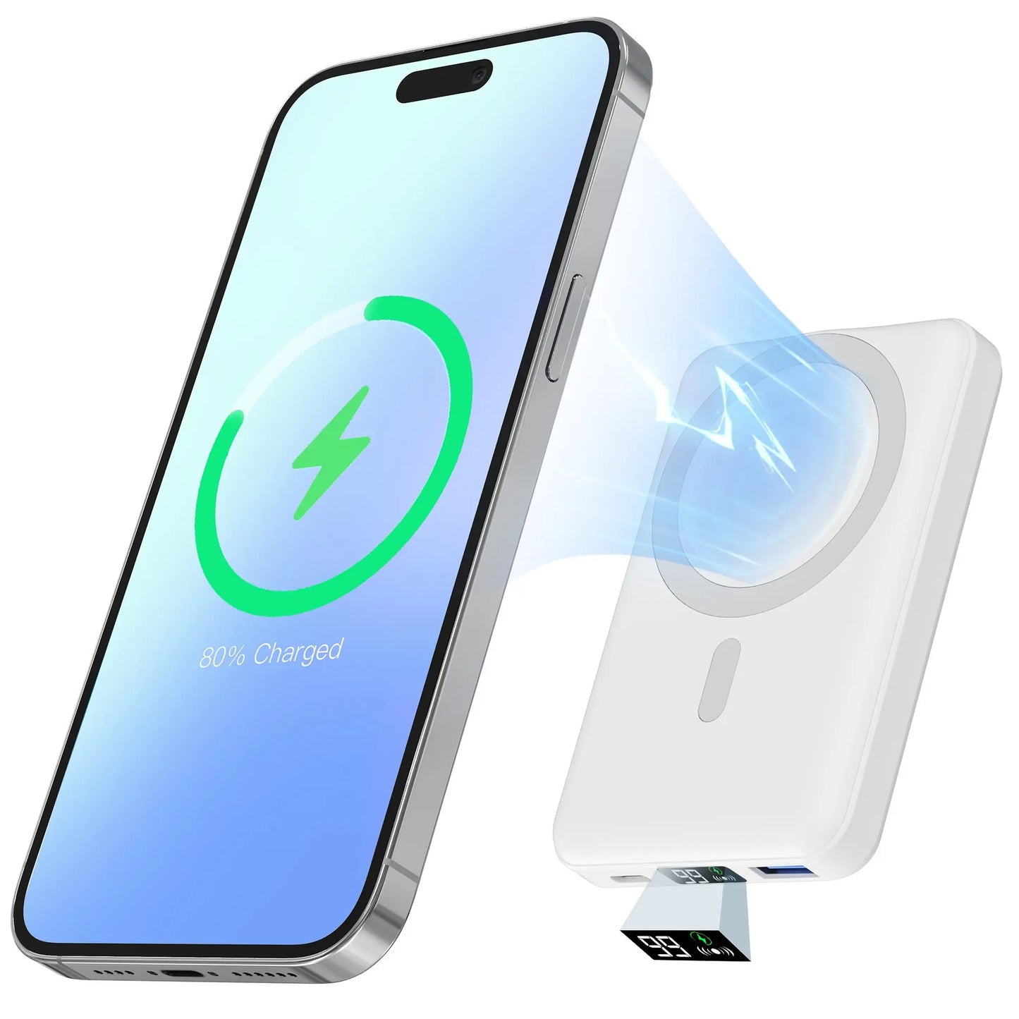 Podoru 10000mAh Magnetic MagSafe Portable Charger - 15W Wireless & 20W PD Fast Charging Battery Pack with LED Display, Compatible with iPhone 17/16/15/14/13/12, Smartphones & Earbuds
