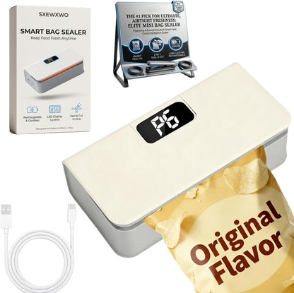 Rechargeable Mini Bag Sealer with Cutter and Magnet - Portable Heat Seal Machine for Mylar and Chip Bags - Handheld Plastic Bag Sealer (White)