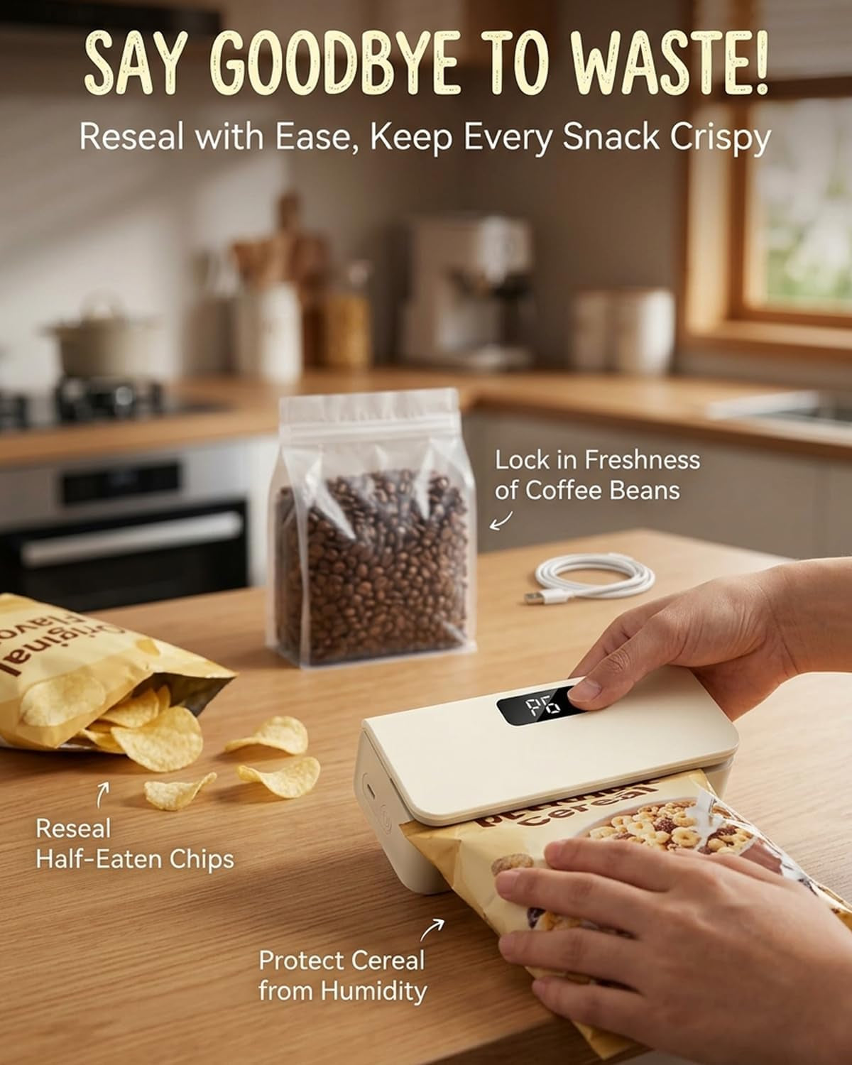 Rechargeable Mini Bag Sealer with Cutter and Magnet - Portable Heat Seal Machine for Mylar and Chip Bags - Handheld Plastic Bag Sealer (White)